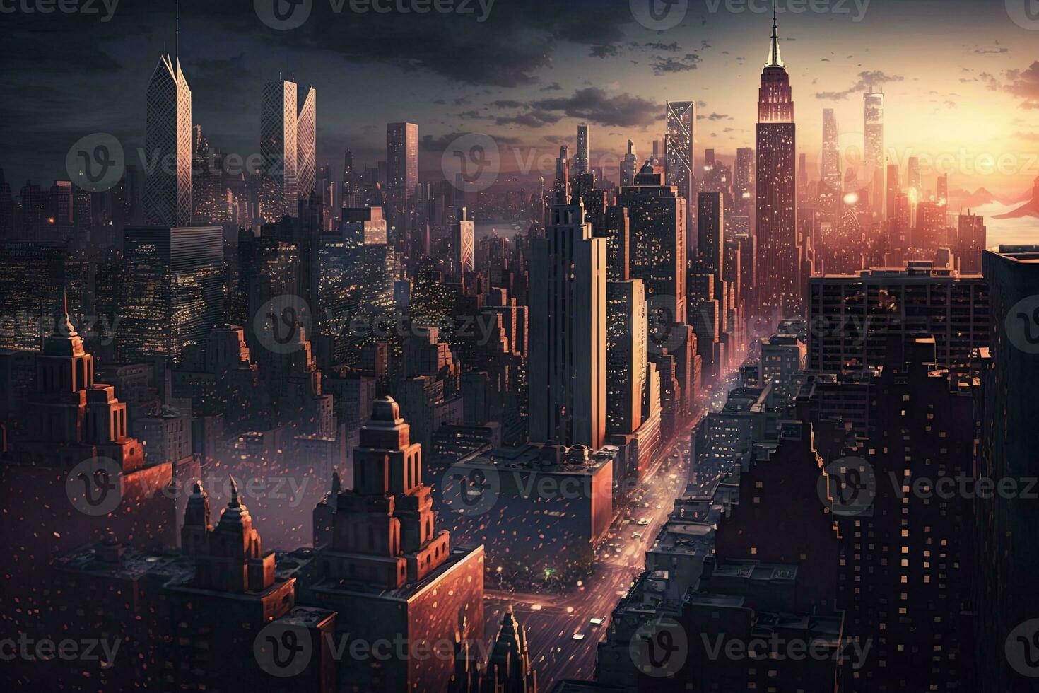 View of the city seen from above, generated by AI photo