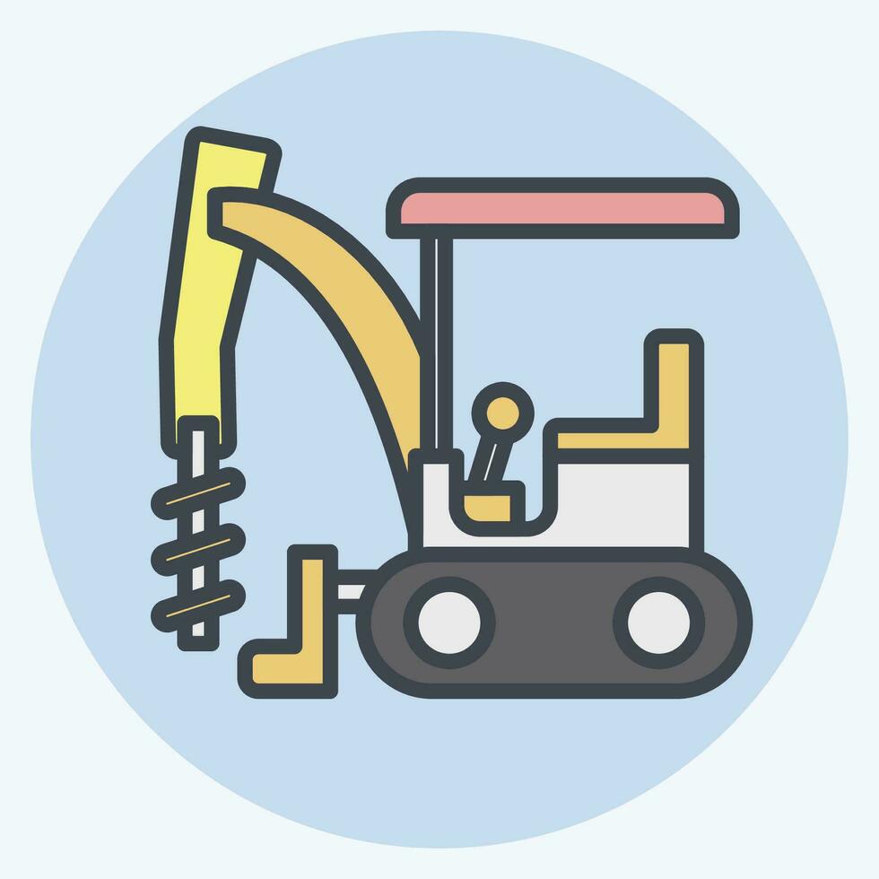 Icon Excavator Auger Drive. related to Construction Vehicles symbol. color mate style. simple design editable. simple illustration vector
