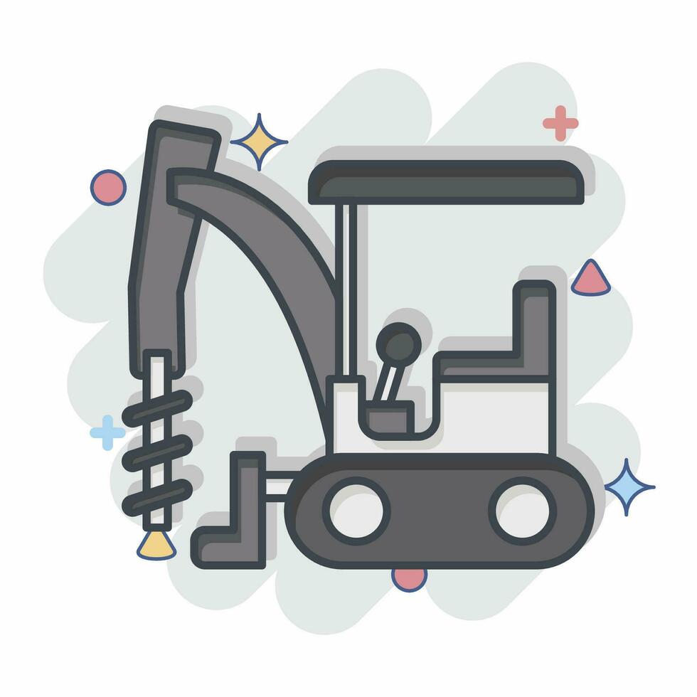 Icon Excavator Auger Drive. related to Construction Vehicles symbol. comic style. simple design editable. simple illustration vector