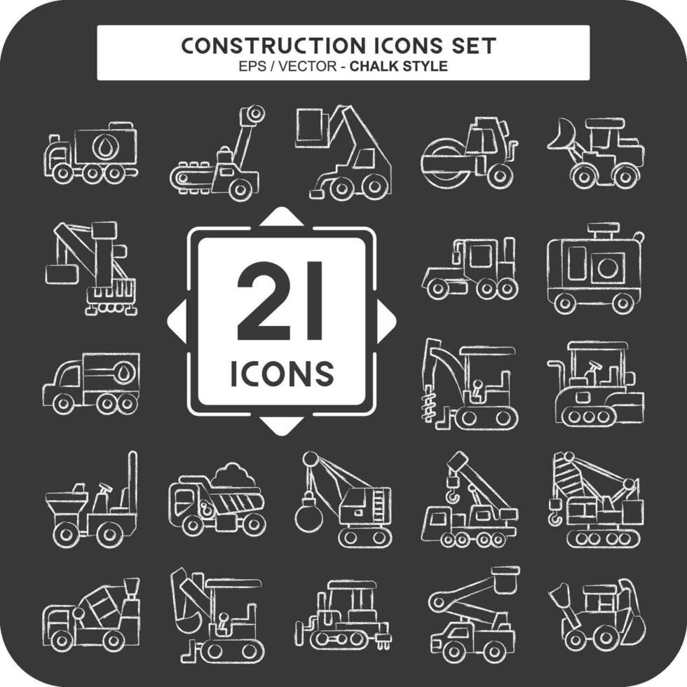 Icon Set Construction Vehicles. related to Construction Machinery symbol. chalk Style. simple design editable. simple illustration vector