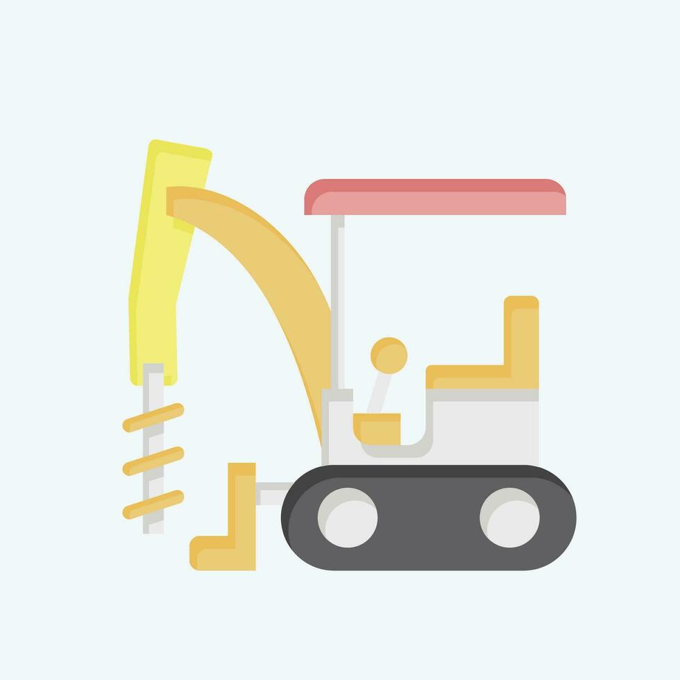 Icon Excavator Auger Drive. related to Construction Vehicles symbol. flat style. simple design editable. simple illustration vector