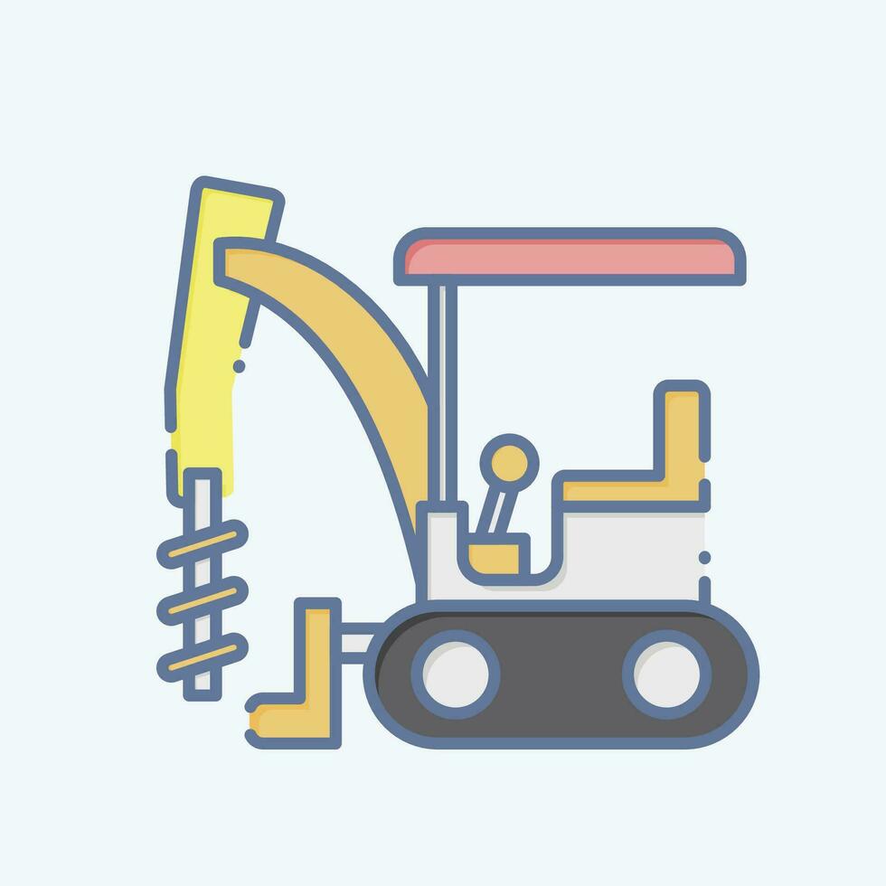 Icon Excavator Auger Drive. related to Construction Vehicles symbol. doodle style. simple design editable. simple illustration vector