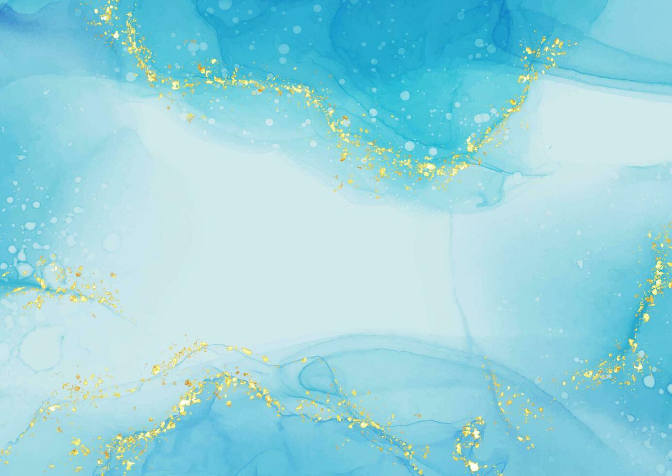 hand painted aqua blue alcohol ink background with gold glitter vector