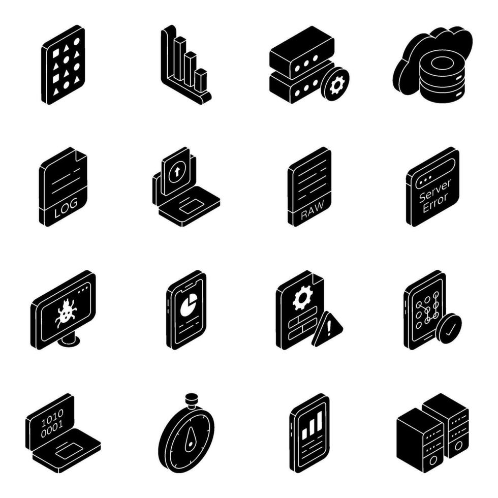 Pack of Database Solid Icons vector