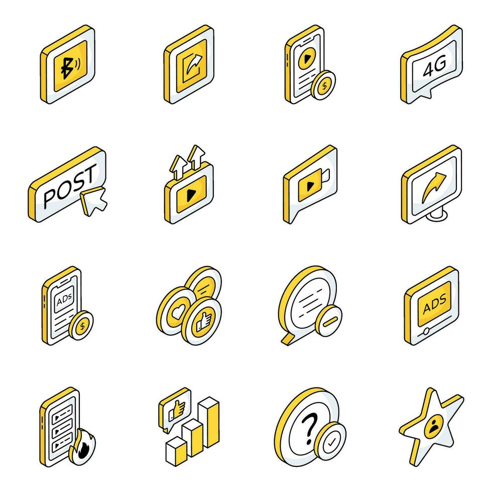 Pack of Social Media and Forum Flat Icons vector