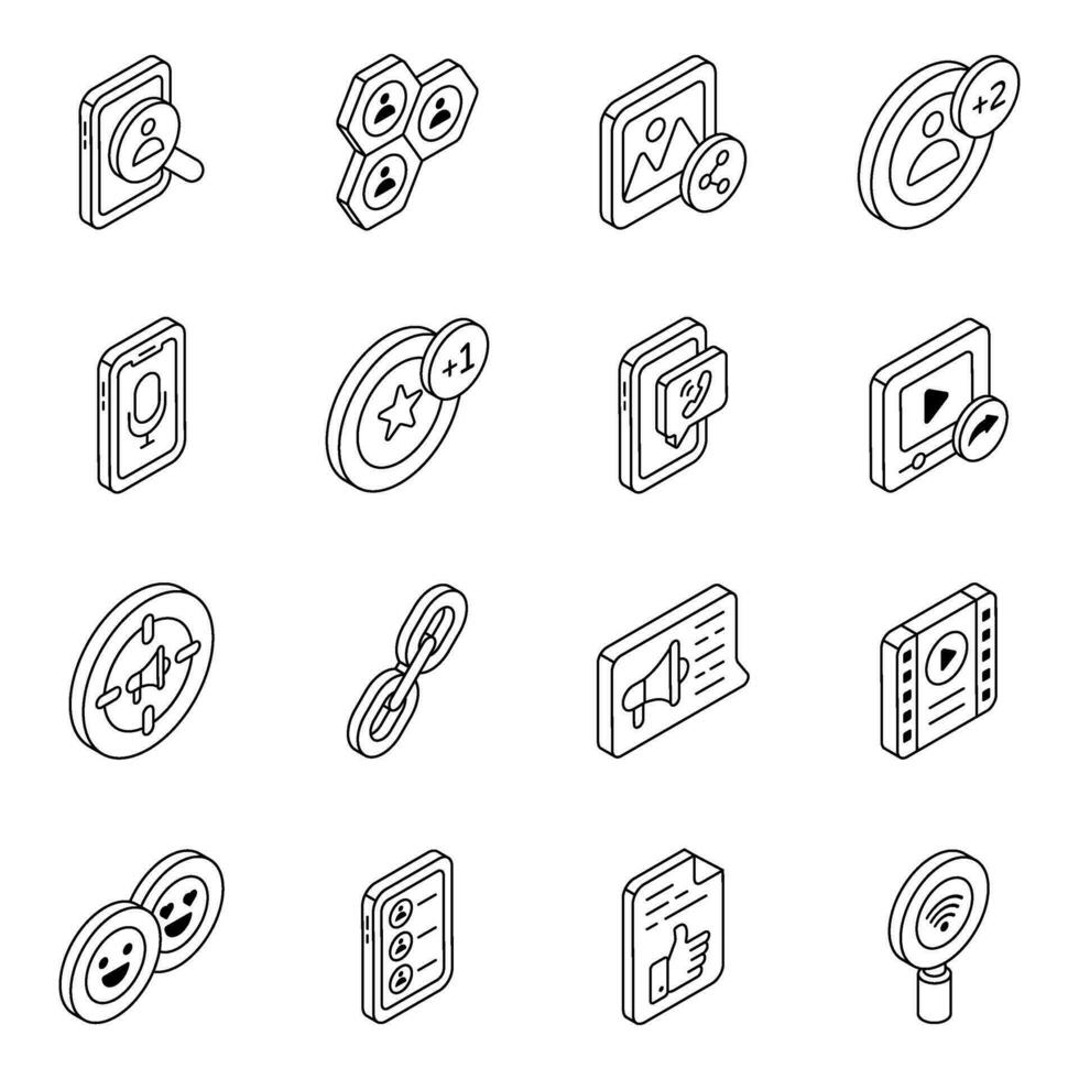 Pack of Social Network Linear Icons vector