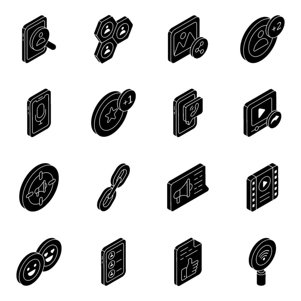 Pack of Social Network Solid Icons - vector