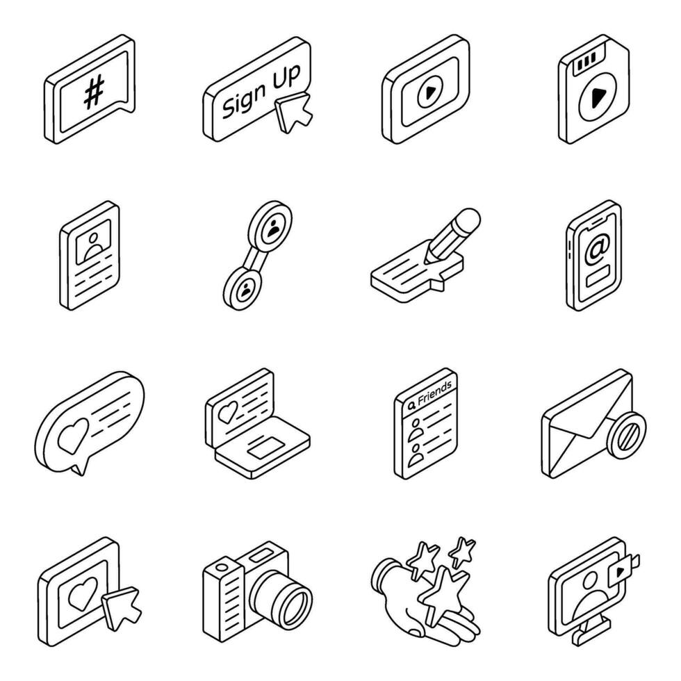 Pack of Social Media Linear Icons vector