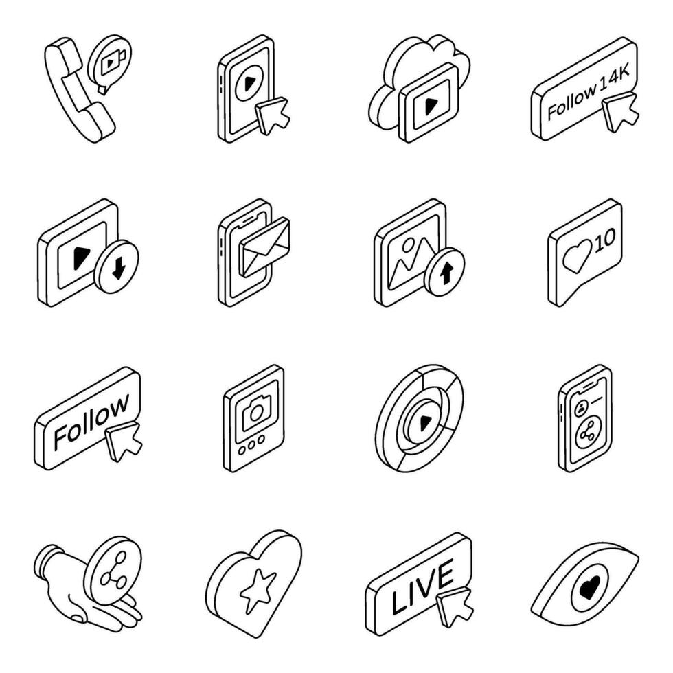 Pack of Social Media and Platform Linear Icons vector