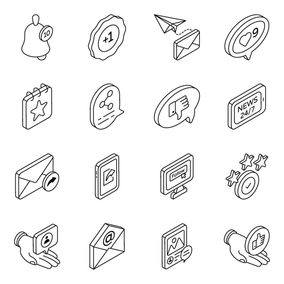 Pack of Social Media and Network Linear Icons vector