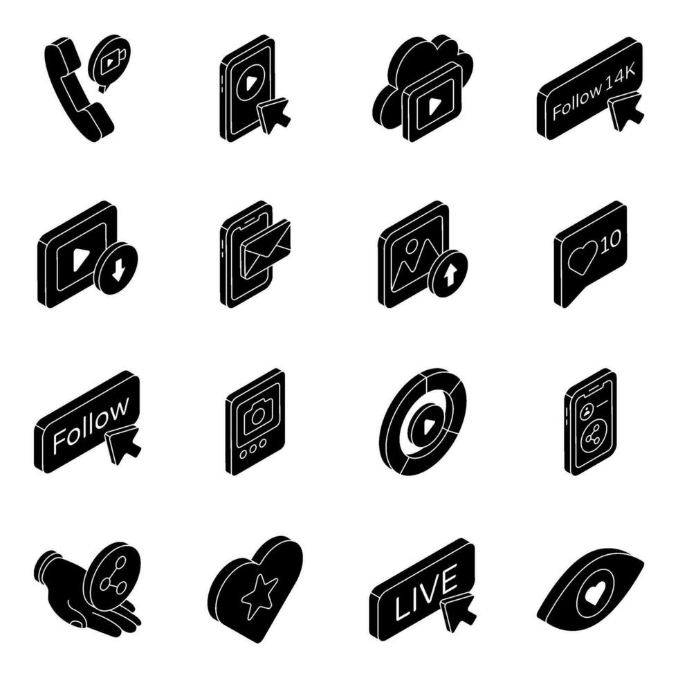 Pack of Social Media and Platform Solid Icons- vector