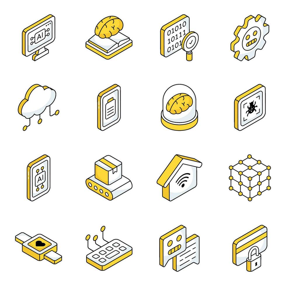Pack of Artificial Intelligence Flat Icons vector
