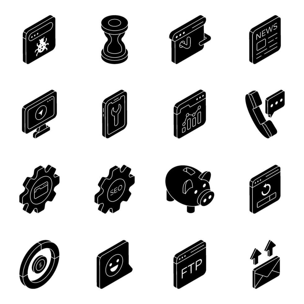 Pack of Web and Technology Solid Icons vector