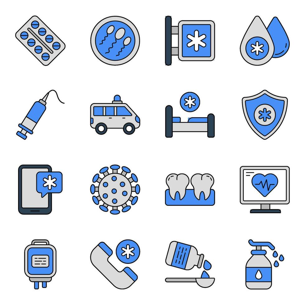 Pack of Medical and Healthcare Flat Icons vector
