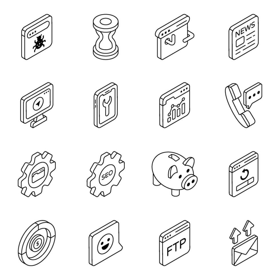 Pack of Web and Technology Linear Icons vector