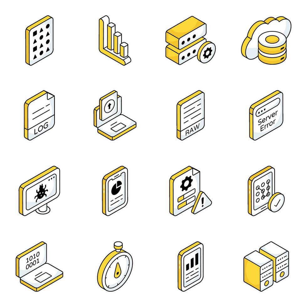 Pack of Database Flat Icons vector