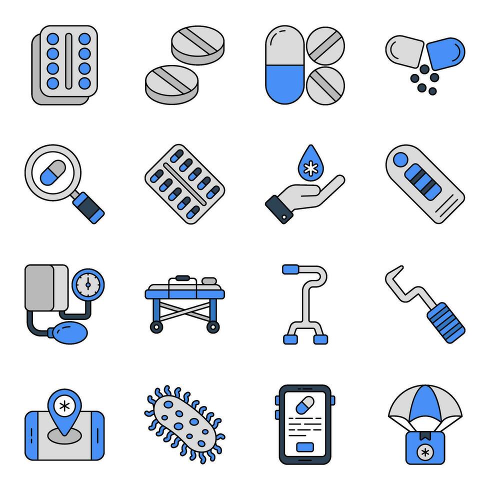 paquete de iconos planos farmacéuticos vector