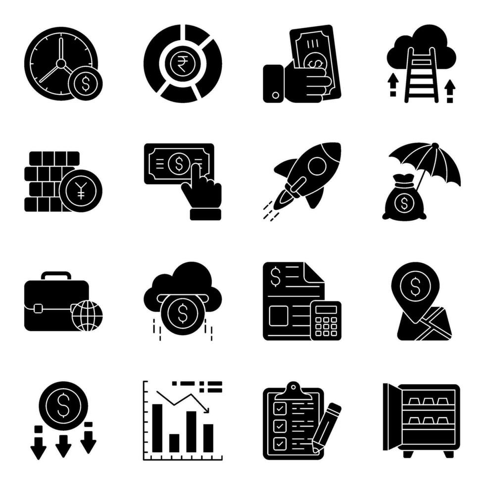 Pack of Business and Commerce Solid Icons vector