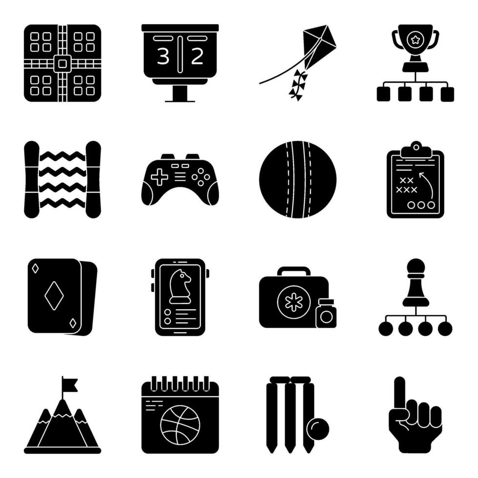 paquete de iconos planos de deportes y juegos vector