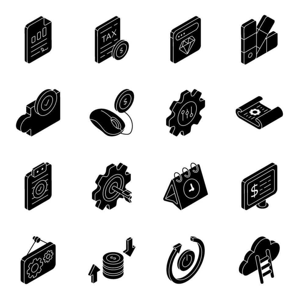 Pack of Business and Finance Solid Icons vector