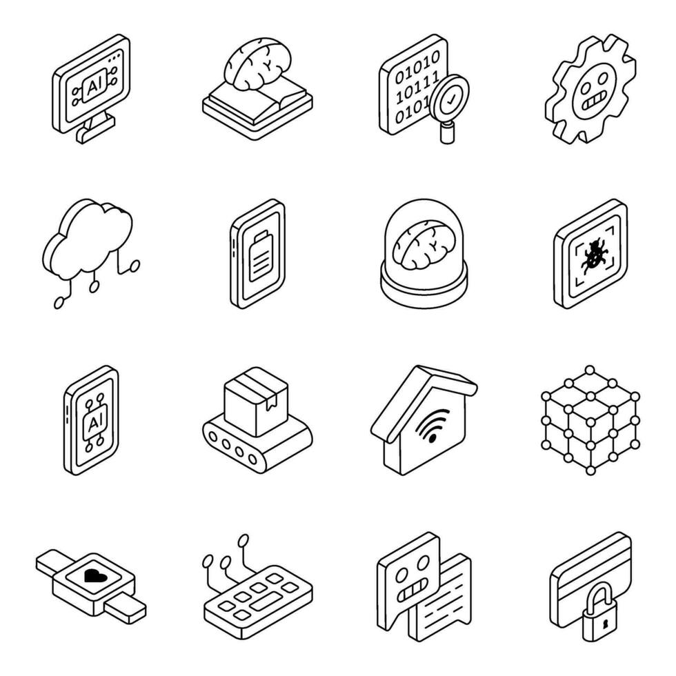 Pack of Artificial Intelligence Linear Icons vector
