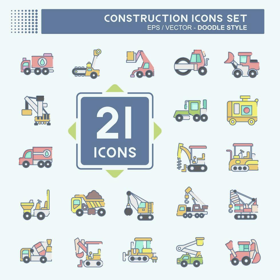 Icon Set Construction Vehicles. related to Construction Machinery symbol. doodle style. simple design editable. simple illustration vector