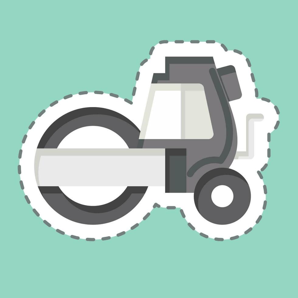 Sticker line cut Steamroller. related to Construction Vehicles symbol. simple design editable. simple illustration vector