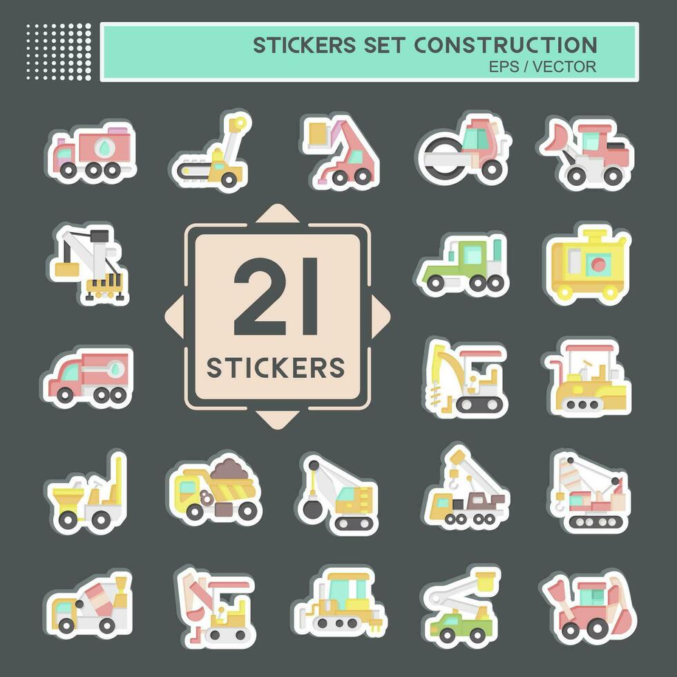 Sticker Set Construction Vehicles. related to Construction Machinery symbol. simple design editable. simple illustration vector