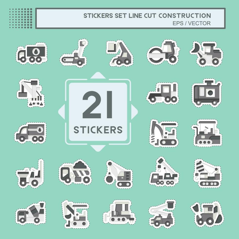 Sticker line cut Set Construction Vehicles. related to Construction Machinery symbol. simple design editable. simple illustration vector