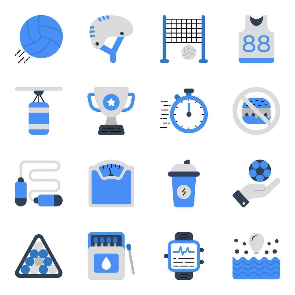 paquete de iconos planos de accesorios deportivos vector