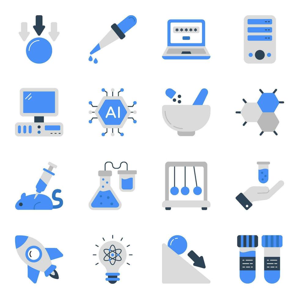 Pack of Science and Medical Flat Icons vector