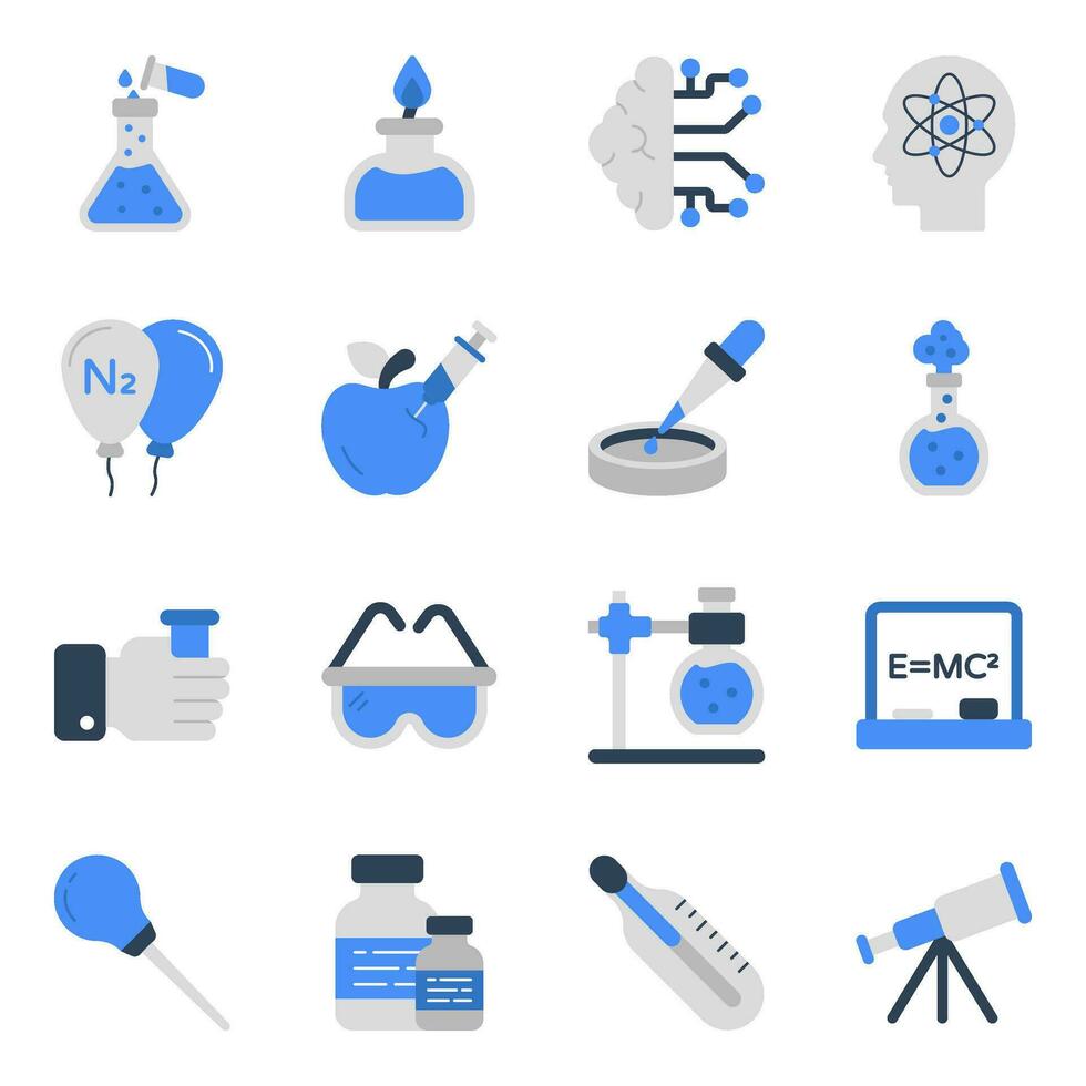paquete de iconos planos de ciencia y laboratorio vector