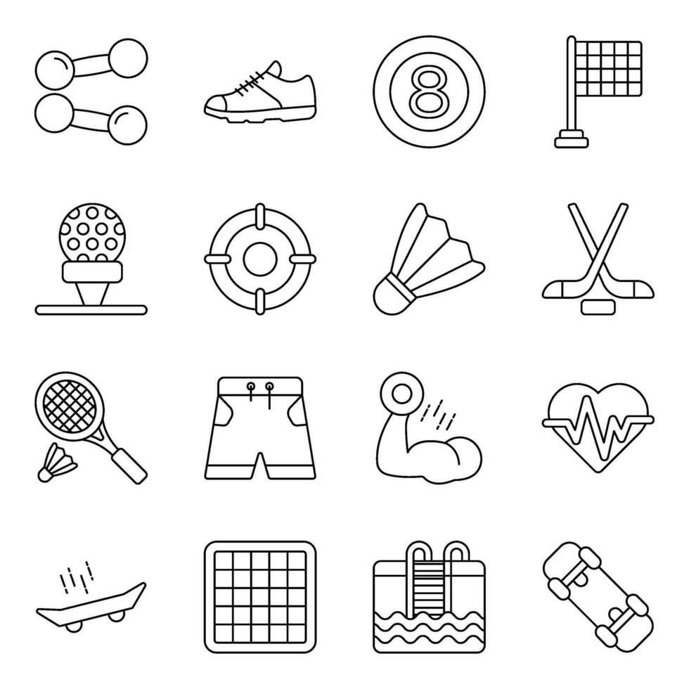 Pack of Sports Equipment Linear Icons vector