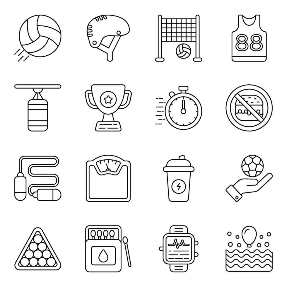 Pack of Sports Accessories Linear Icons vector