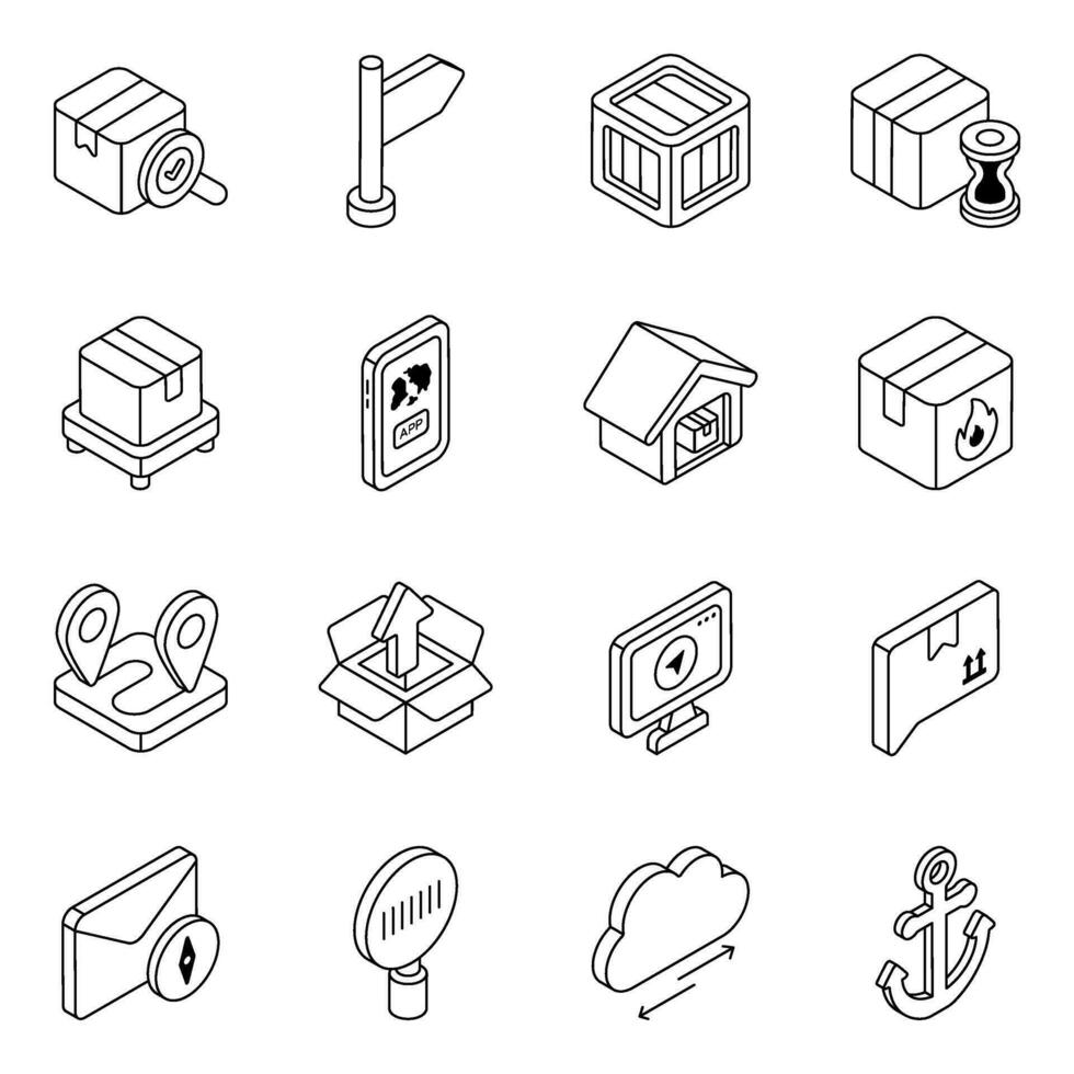 paquete de logístico y carga lineal íconos vector