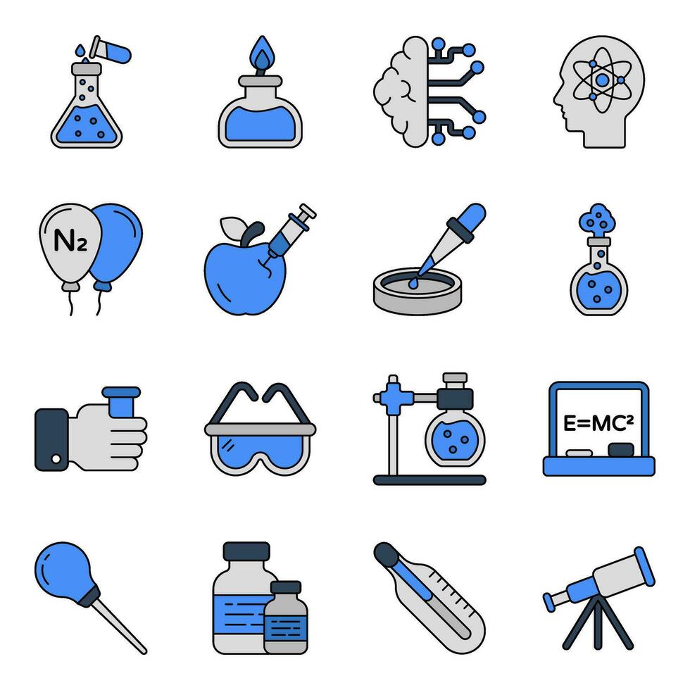 Pack of Science and Lab Flat Icons vector