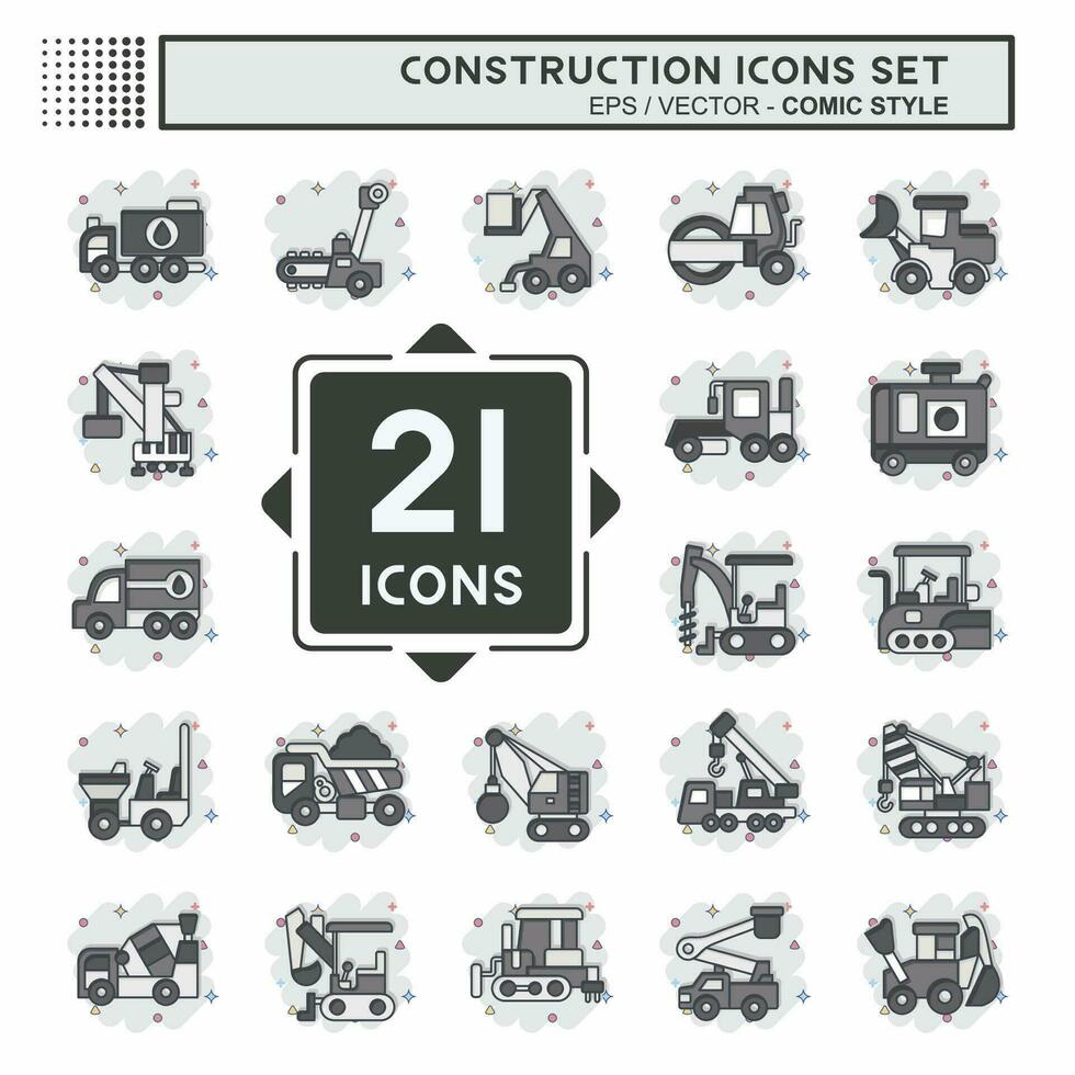 Icon Set Construction Vehicles. related to Construction Machinery symbol. comic style. simple design editable. simple illustration vector