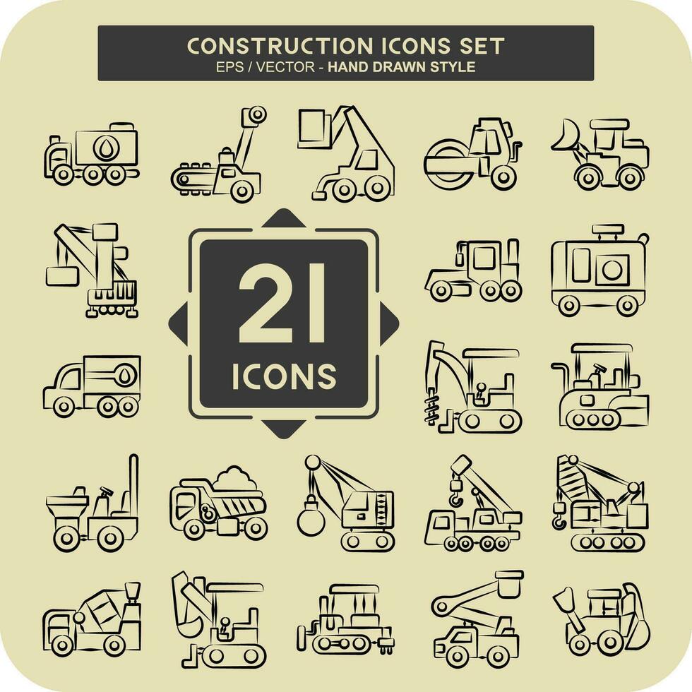 Icon Set Construction Vehicles. related to Construction Machinery symbol. hand drawn style. simple design editable. simple illustration vector