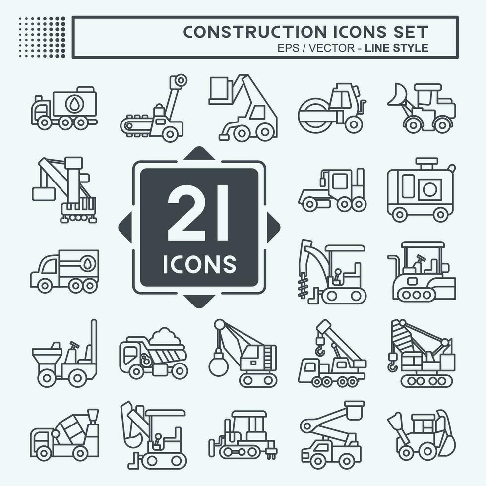 Icon Set Construction Vehicles. related to Construction Machinery symbol. line style. simple design editable. simple illustration vector