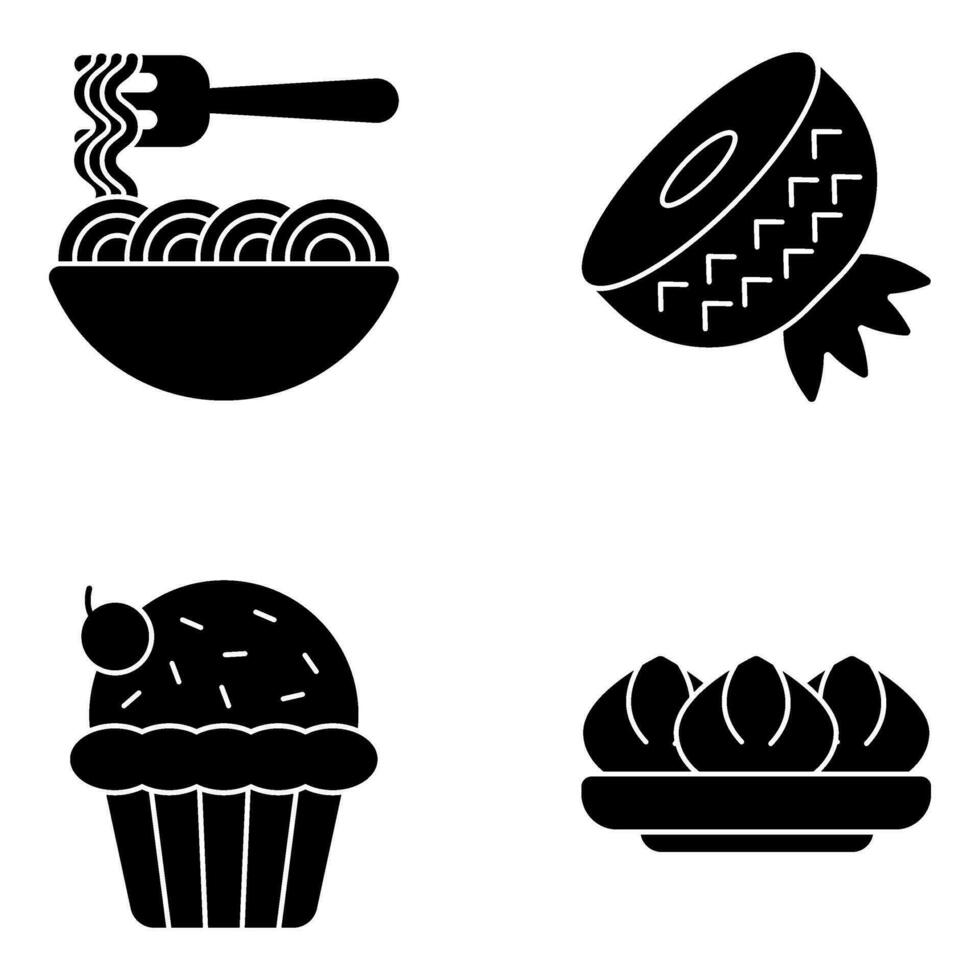 paquete de delicioso comida sólido íconos vector