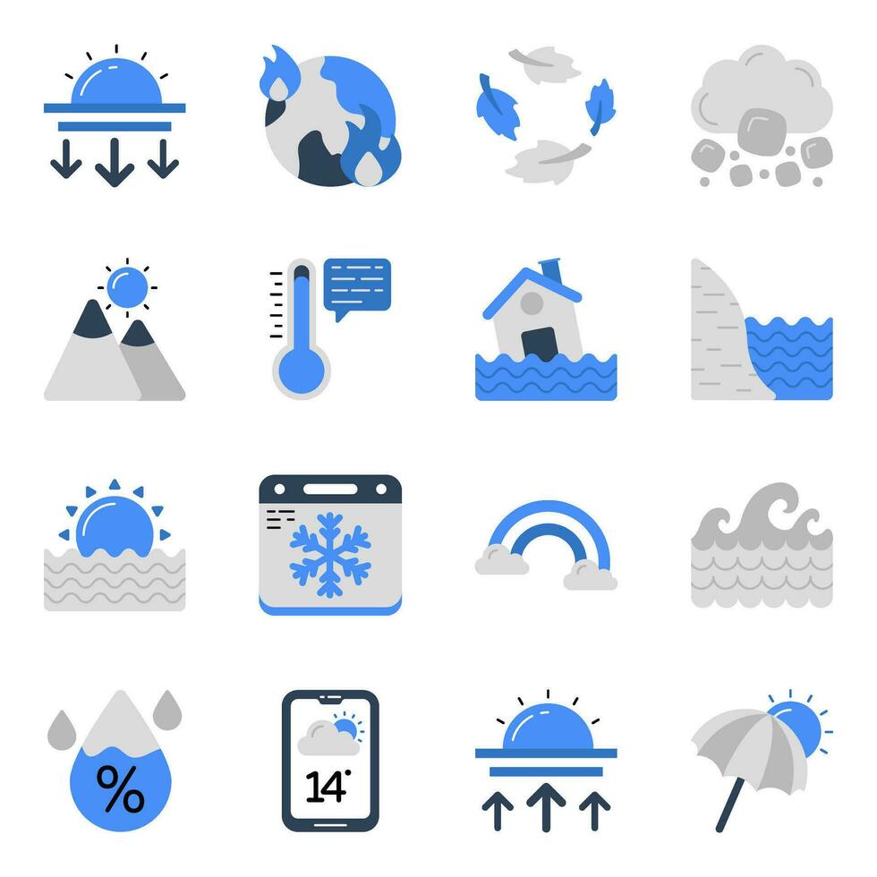 Set of Weather Overcast Flat Icons vector