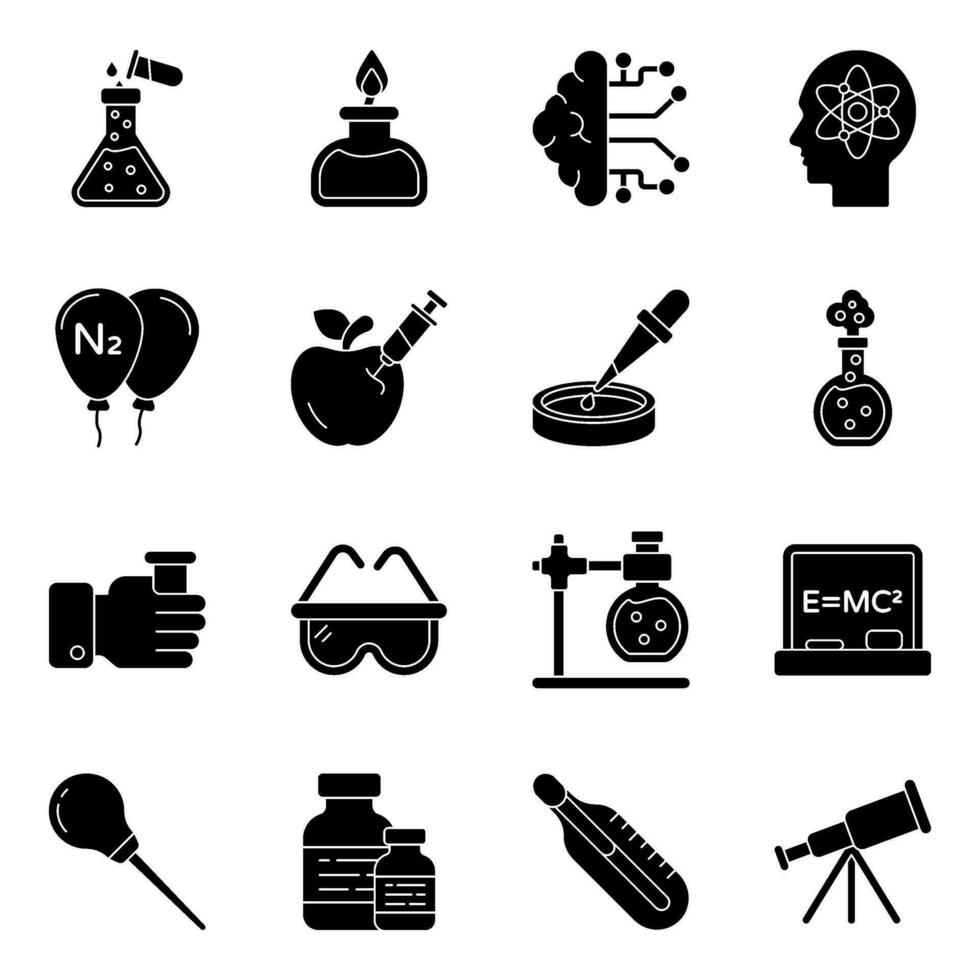 Pack of Science and Lab Solid Icons vector