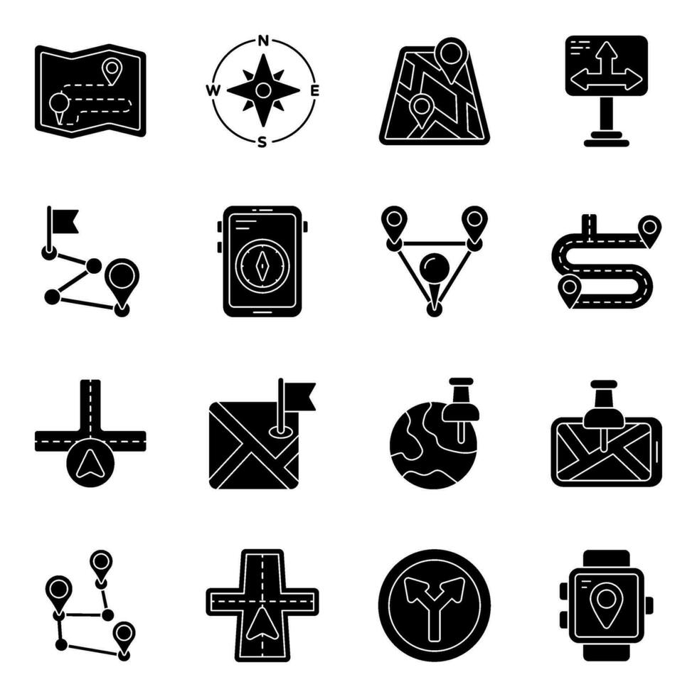 Pack of Geolocation solid Icons vector