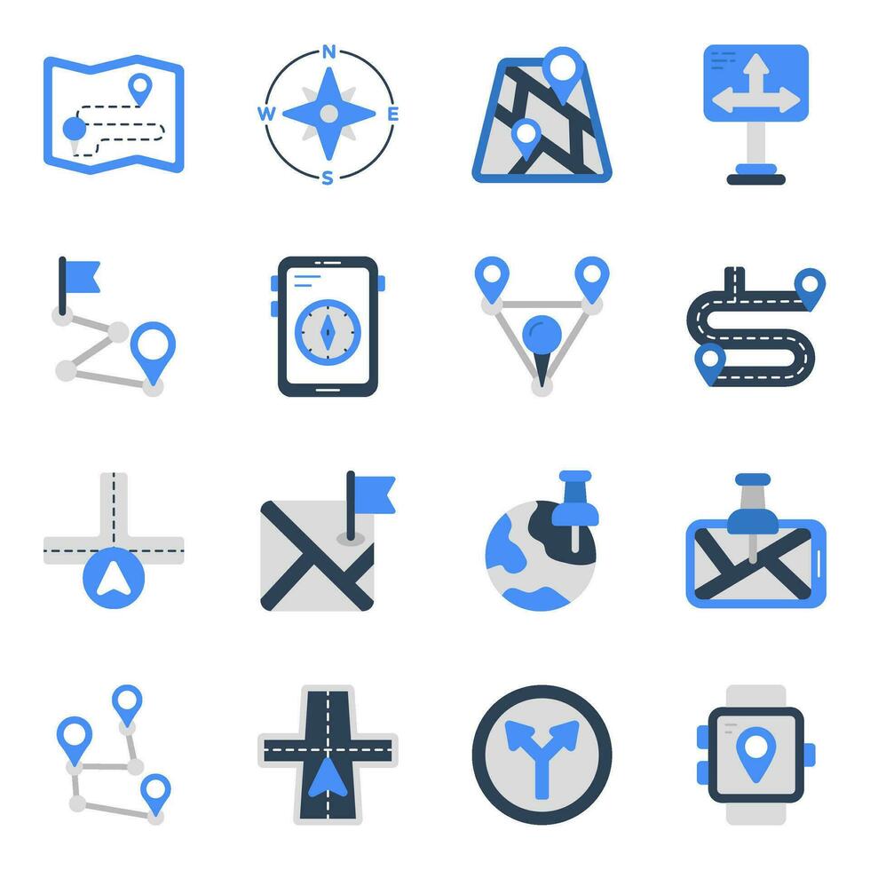 Pack of Geolocation Flat Icons vector
