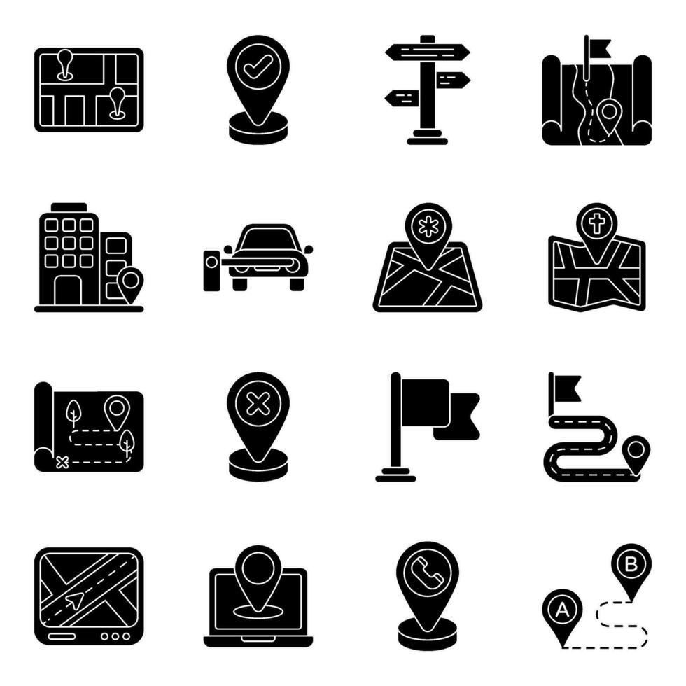 Pack of Map and Direction solid Icons vector