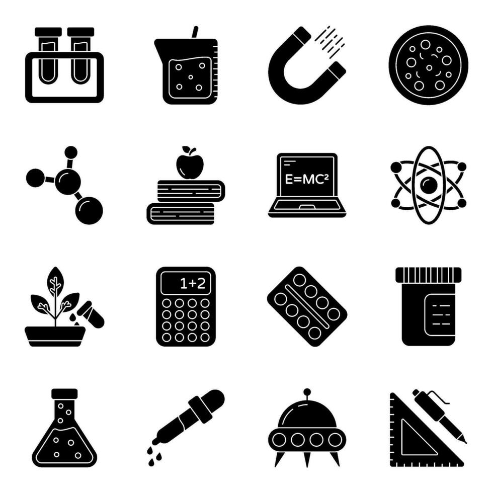 Pack of Science Solid Icons vector