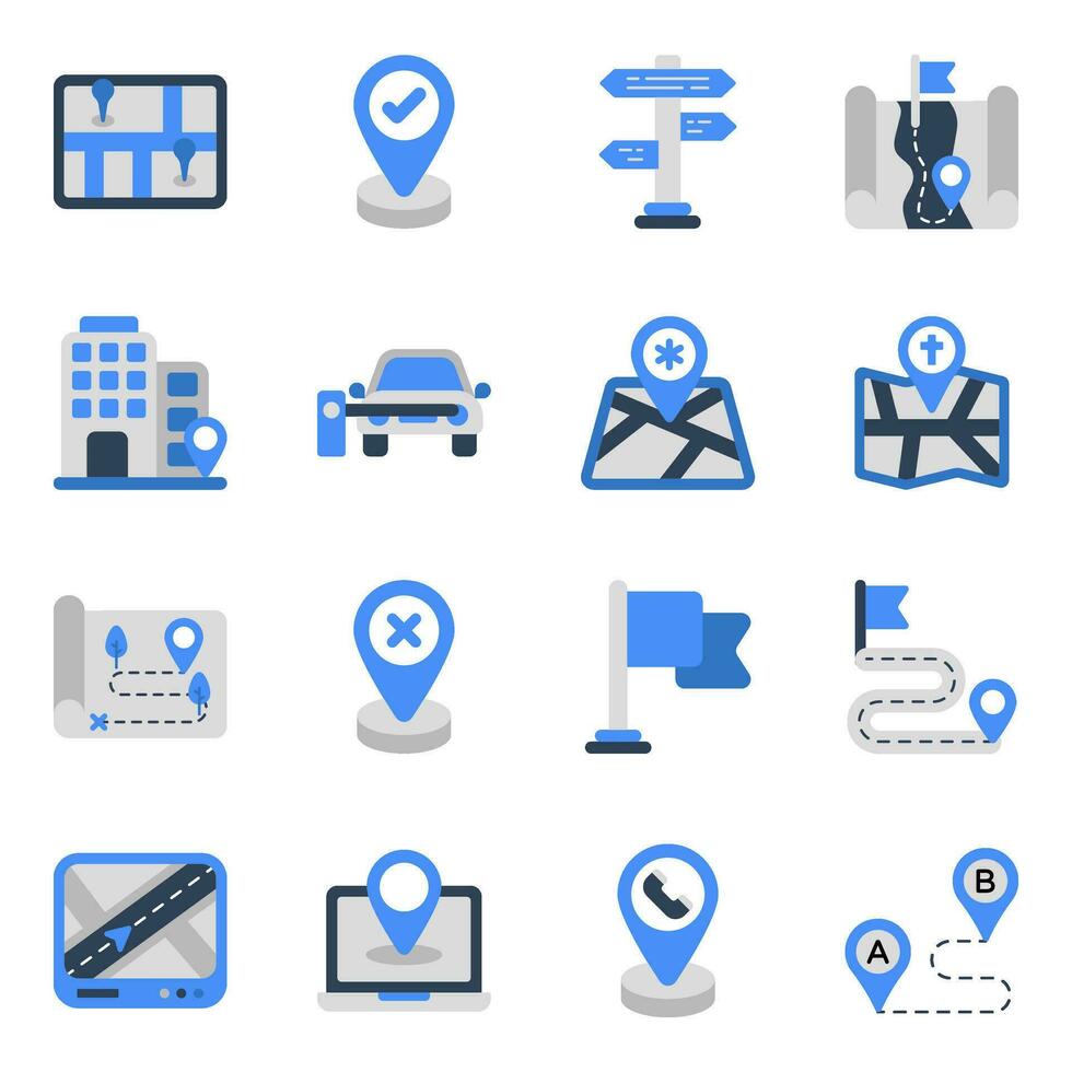 Pack of Map and Direction Flat Icons vector