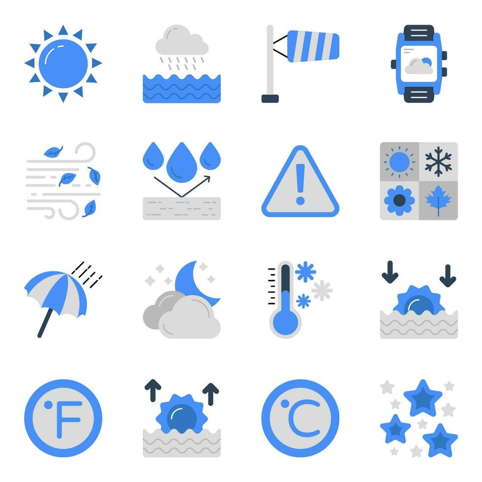 Set of Weather Forecast Flat Icons vector