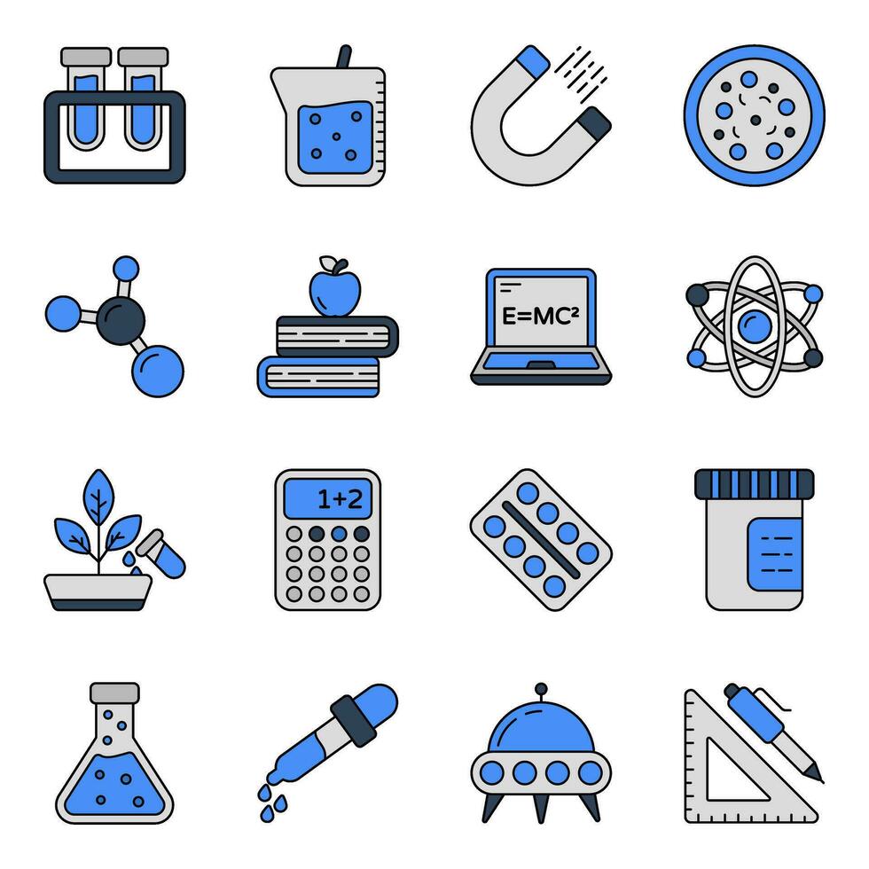 paquete de iconos planos de ciencia vector