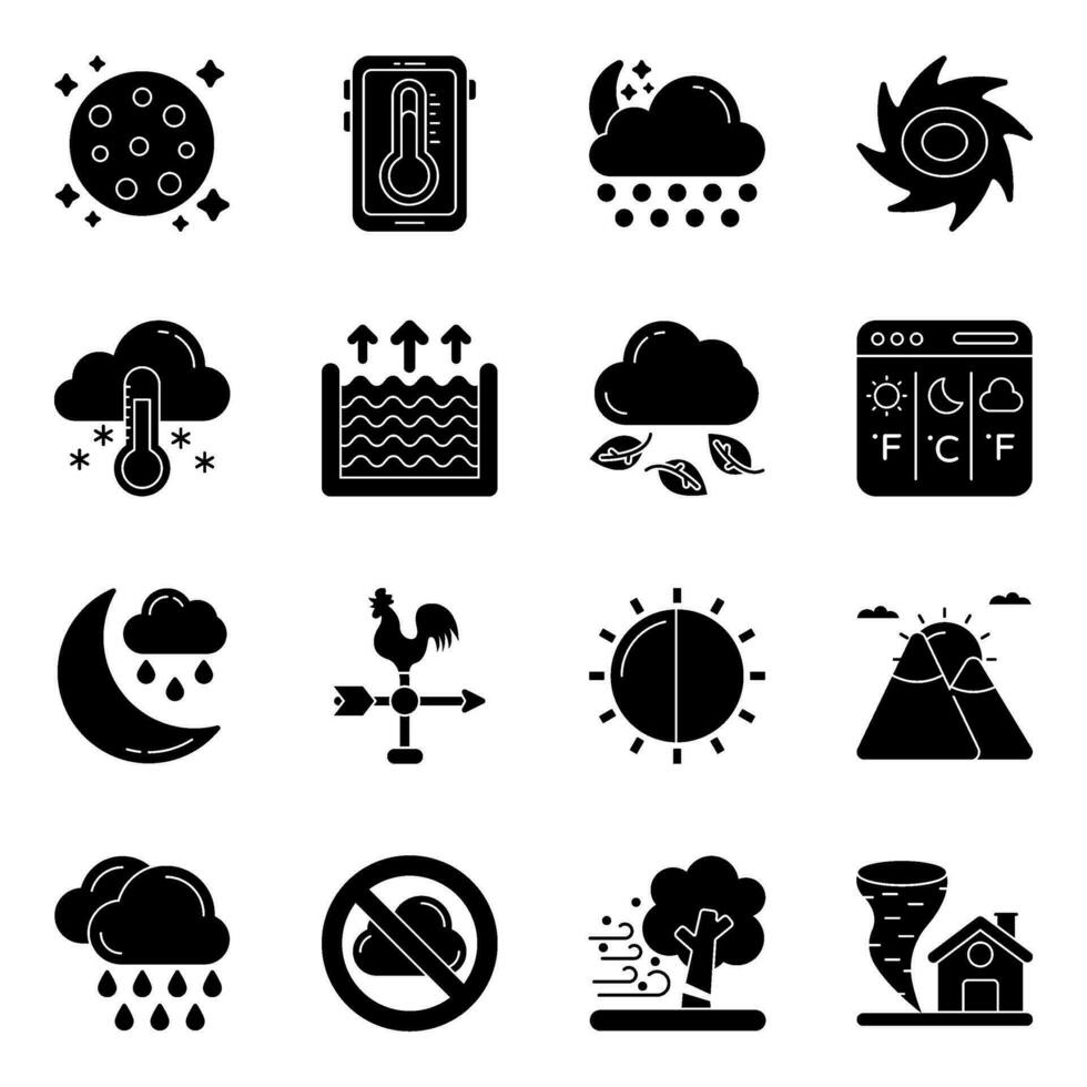 Set of Meteorology Solid Icons vector